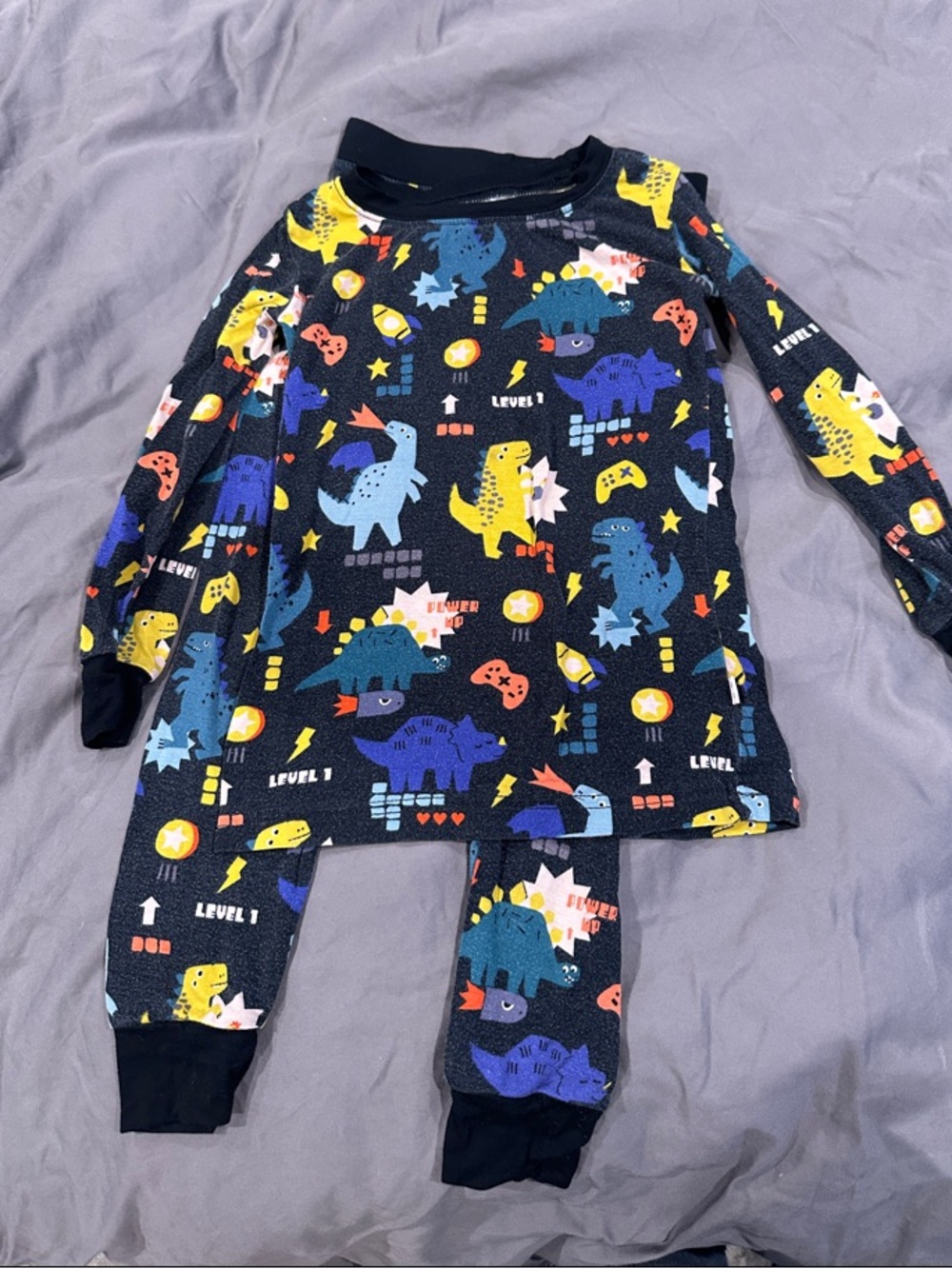 Kids Black Dinosaur Gaming Pajama Set